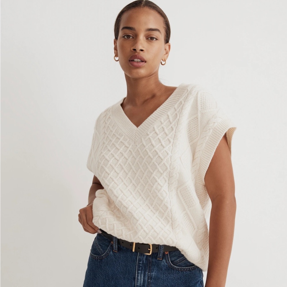 Madewell Cable-Knit V-Neck Sweater Vest
